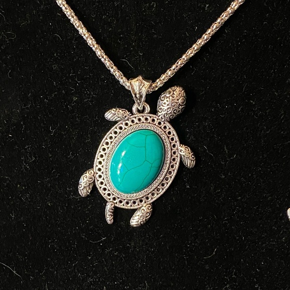 Gorgeous Silver & BlueGreen Turtle Necklace Set! - Picture 4 of 4